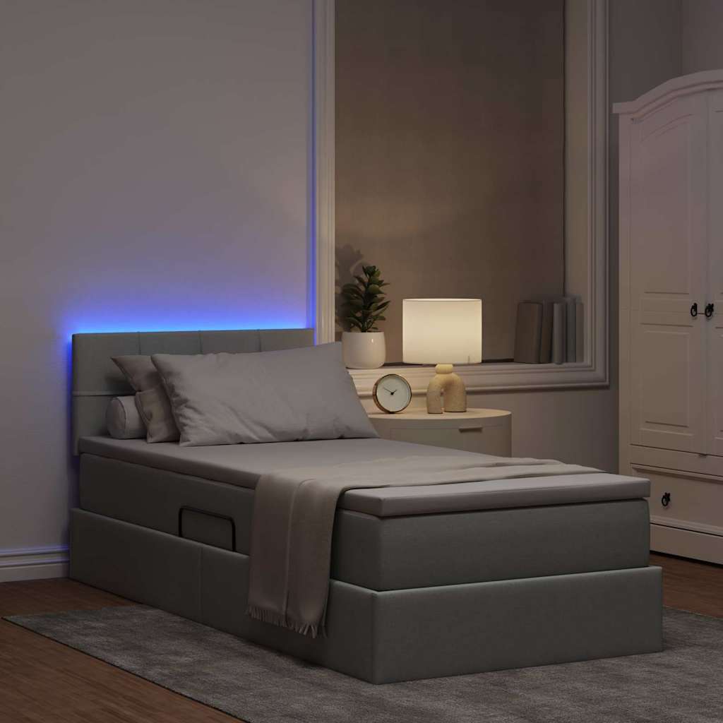 LED opbevarings seng med madras Lysegrå 100 x 200 cm Stof