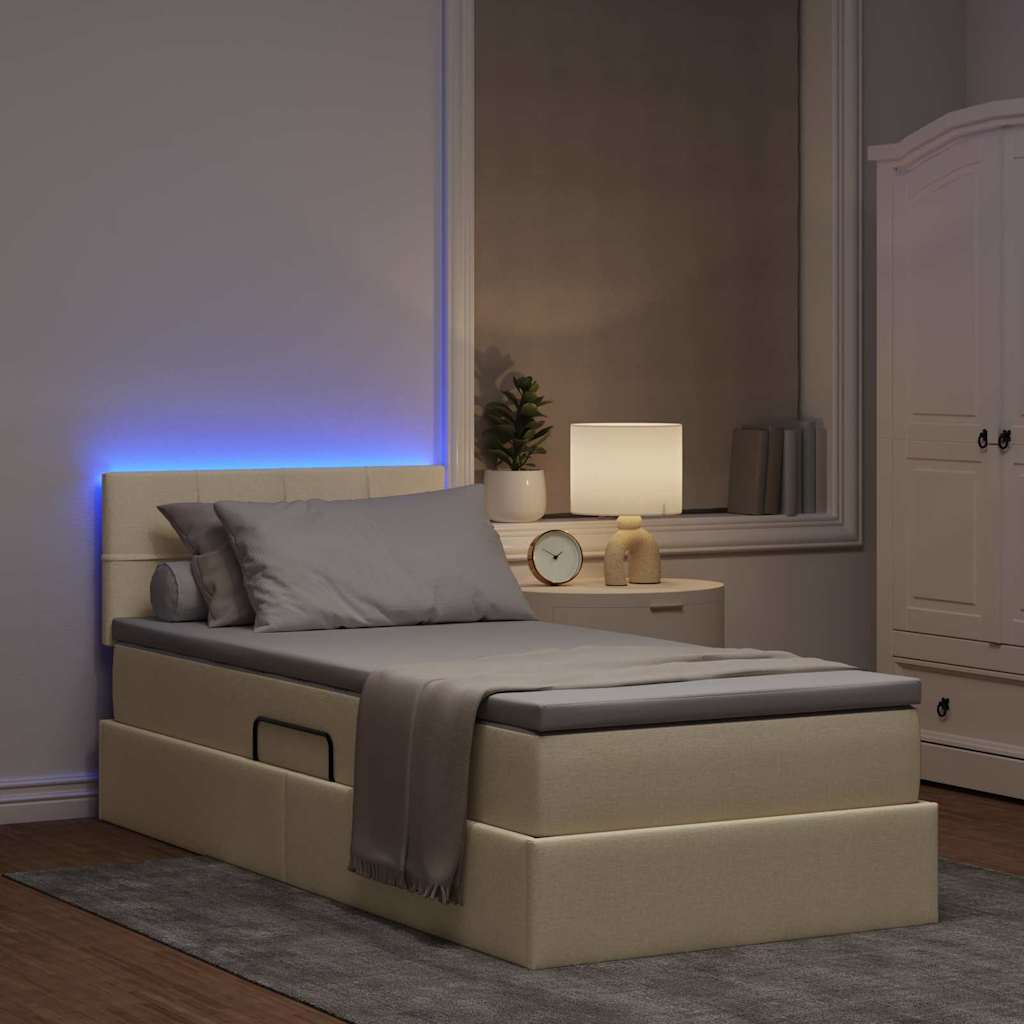 LED opbevarings seng med madras Creme 100 x 200 cm Stof