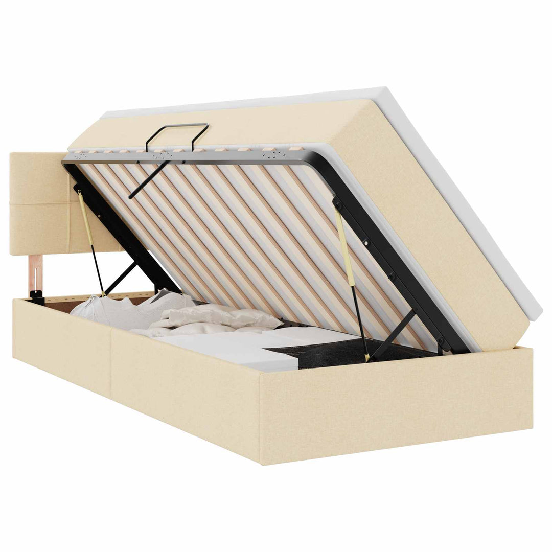LED opbevarings seng med madras Creme 100 x 200 cm Stof