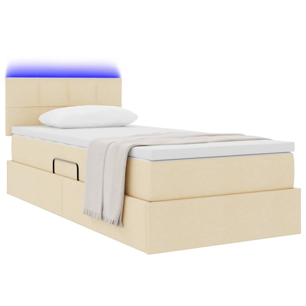 LED opbevarings seng med madras Creme 100 x 200 cm Stof