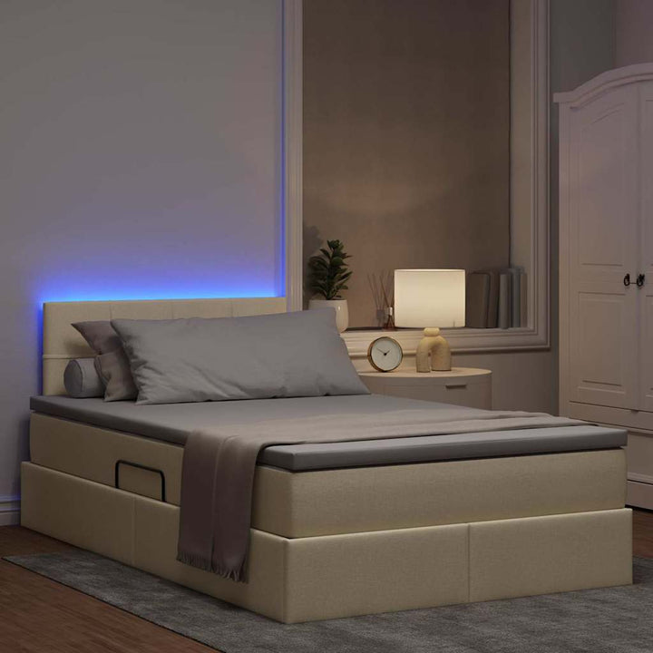 LED opbevarings seng med madras Cremefarvet 120 x 190 cm Stof