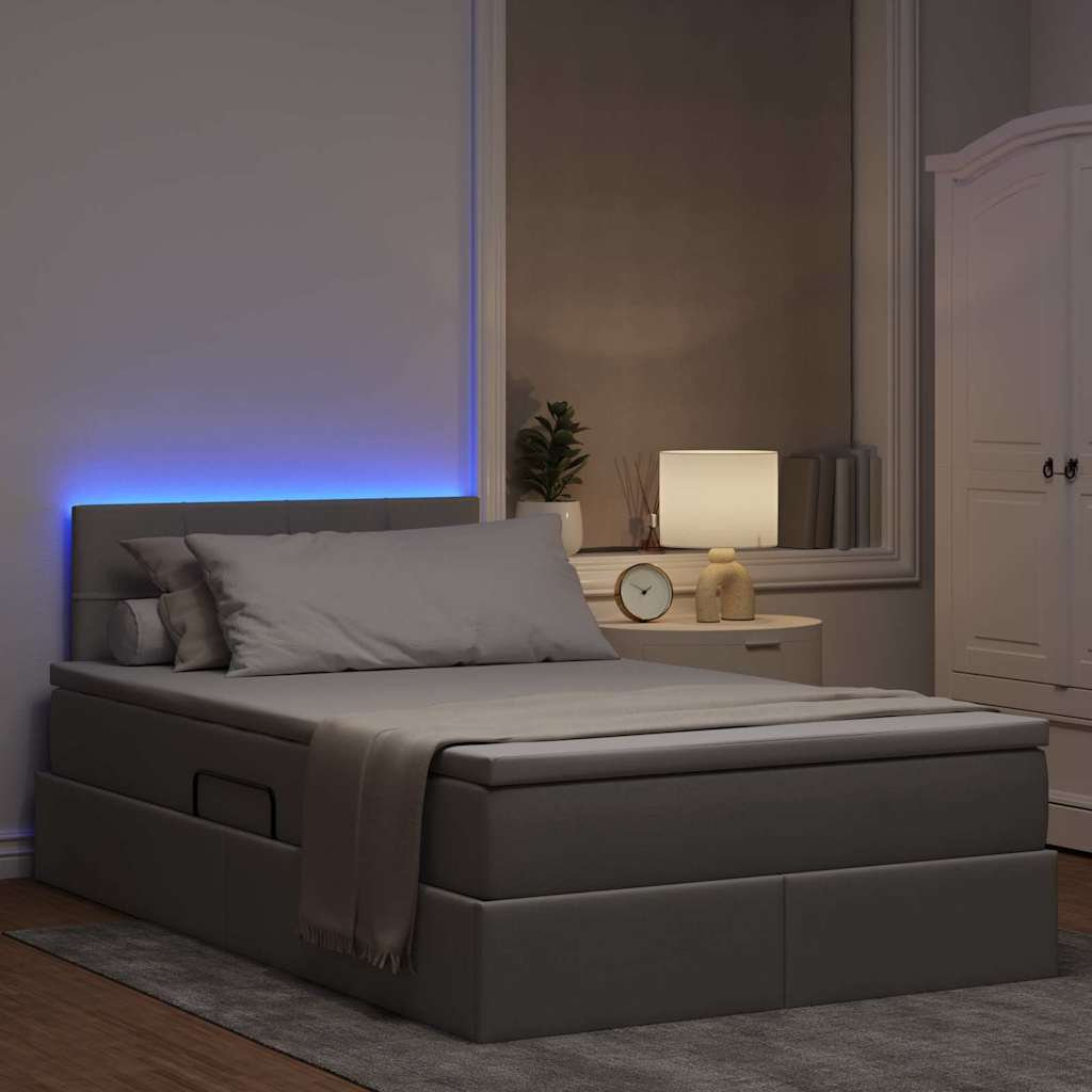 LED opbevarings seng med madras Gråbrun 120 x 200 cm Stof