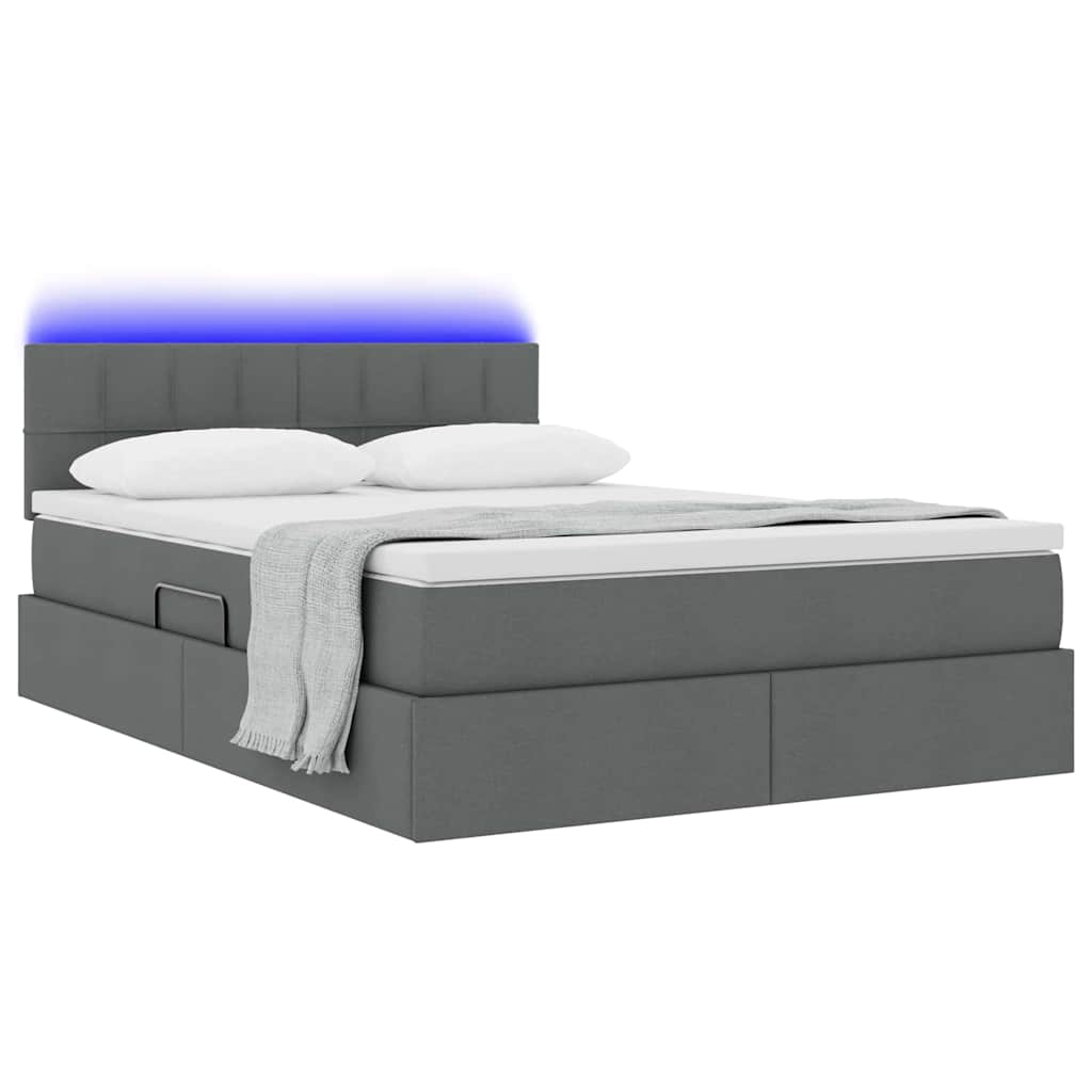 LED opbevarings seng med madras Mørkegrå 140 x 190 cm Stof