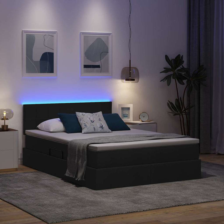 LED opbevarings seng med madras Sort 140 x 190 cm Stof