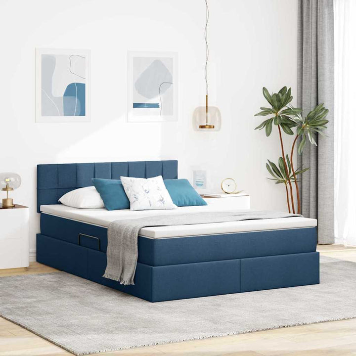LED opbevarings seng med madras Blå 140 x 190 cm Stof