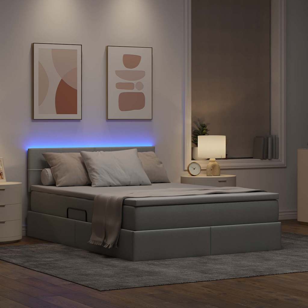 LED opbevarings seng med madras Lysegrå 140 x 200 cm Stof
