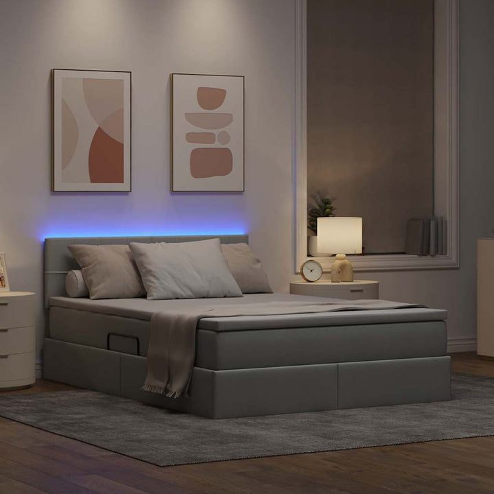 LED opbevarings seng med madras Lysegrå 140 x 200 cm Stof