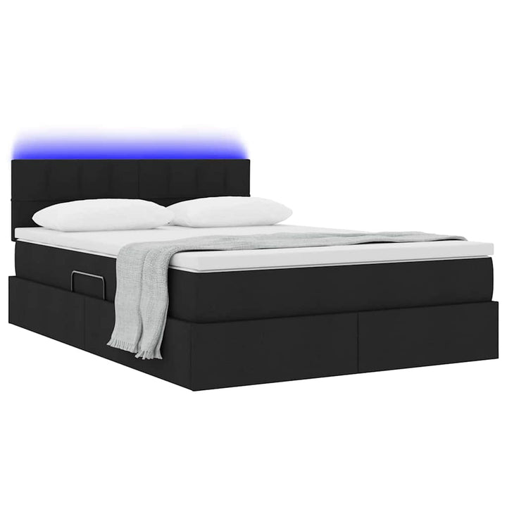 LED opbevarings seng med madras Sort 140 x 200 cm Stof
