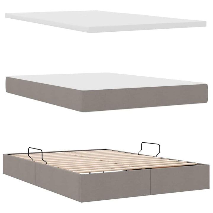 Seng med opbevaring og LED med madras Gråbrun 140 x 200 cm Stof