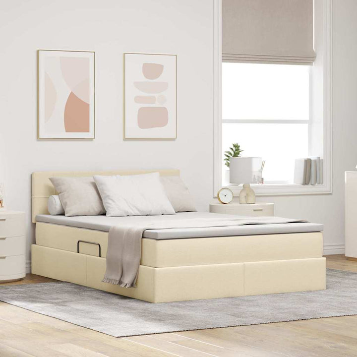 LED opbevarings seng med madras Creme 140 x 200 cm Stof
