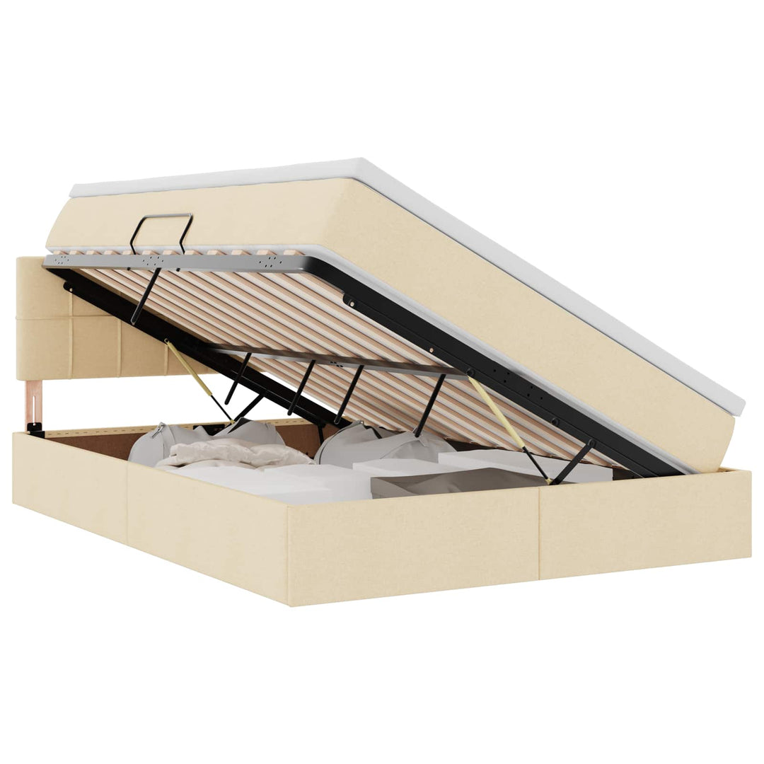 LED opbevarings seng med madras Creme 140 x 200 cm Stof
