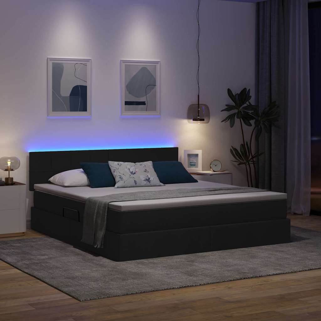 LED opbevarings seng med madras Sort 160 x 200 cm Stof