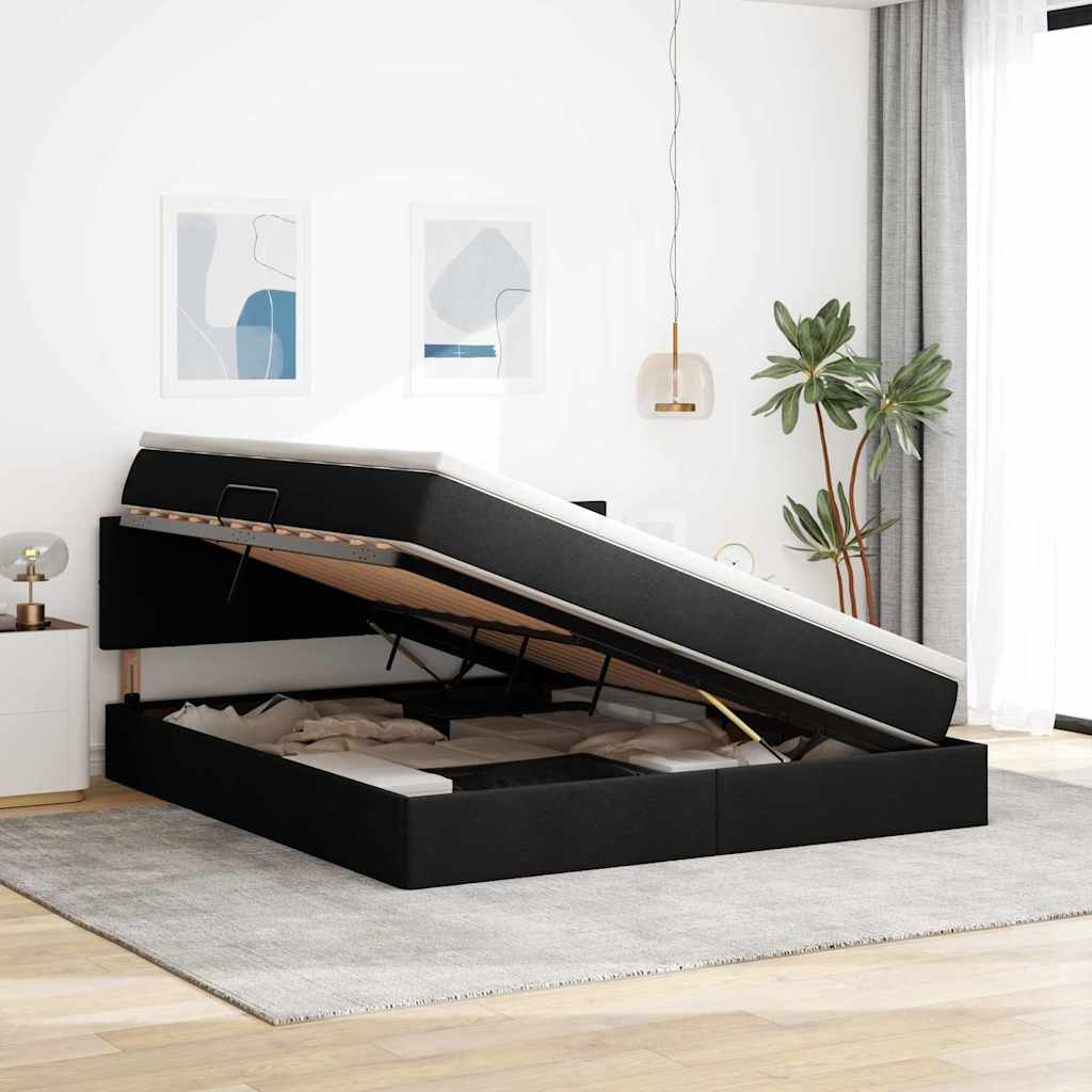 LED opbevarings seng med madras Sort 160 x 200 cm Stof
