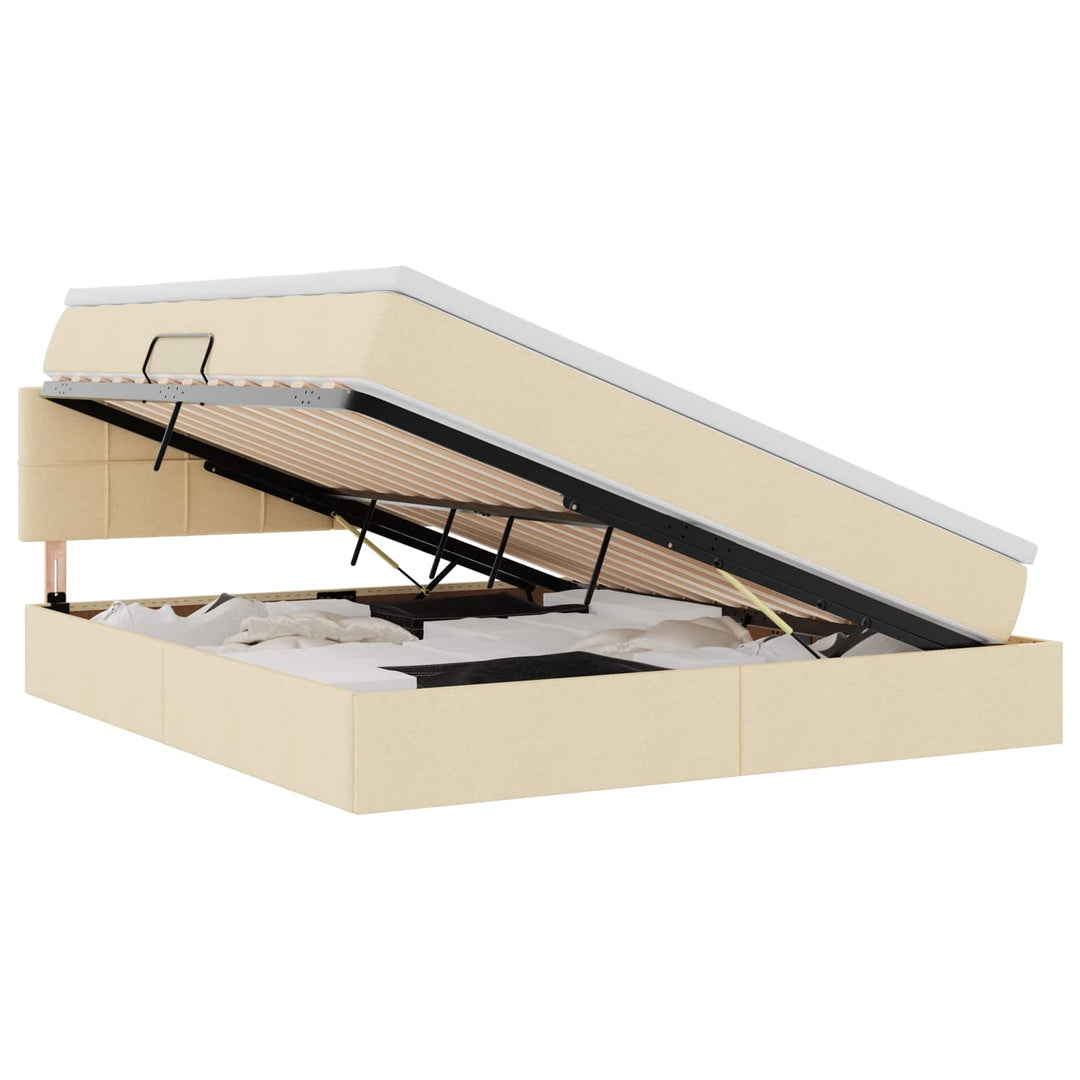 LED opbevarings seng med madras Creme 180 x 200 cm Stof