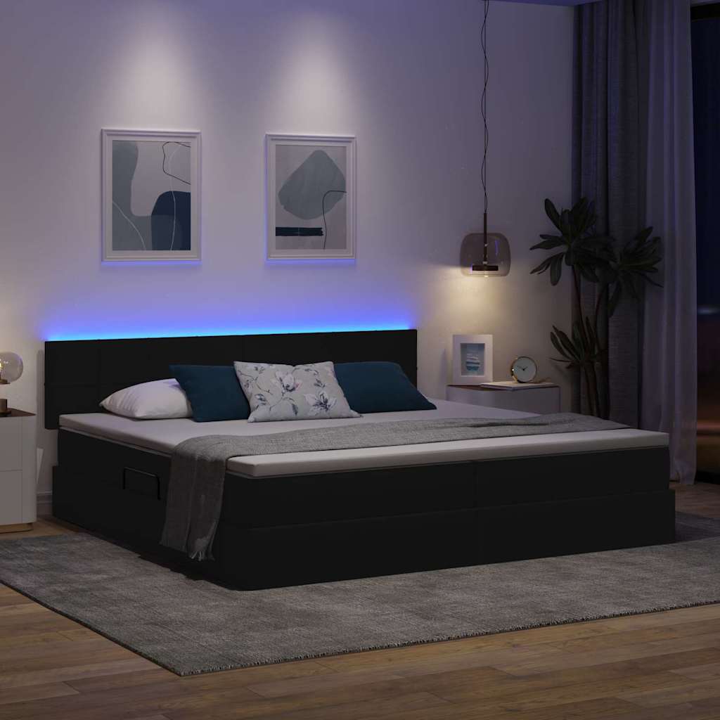 LED opbevarings seng med madras Sort 200 x 200 cm Stof