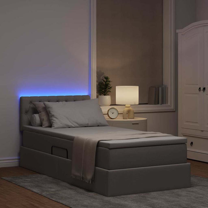 LED opbevarings seng med madras Gråbrun 90 x 190 cm Stof