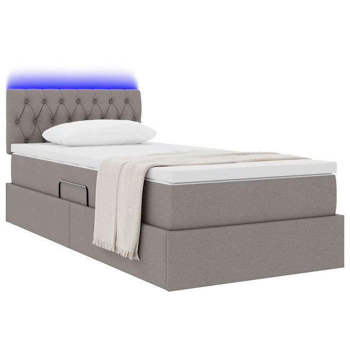 LED opbevarings seng med madras Gråbrun 90 x 190 cm Stof