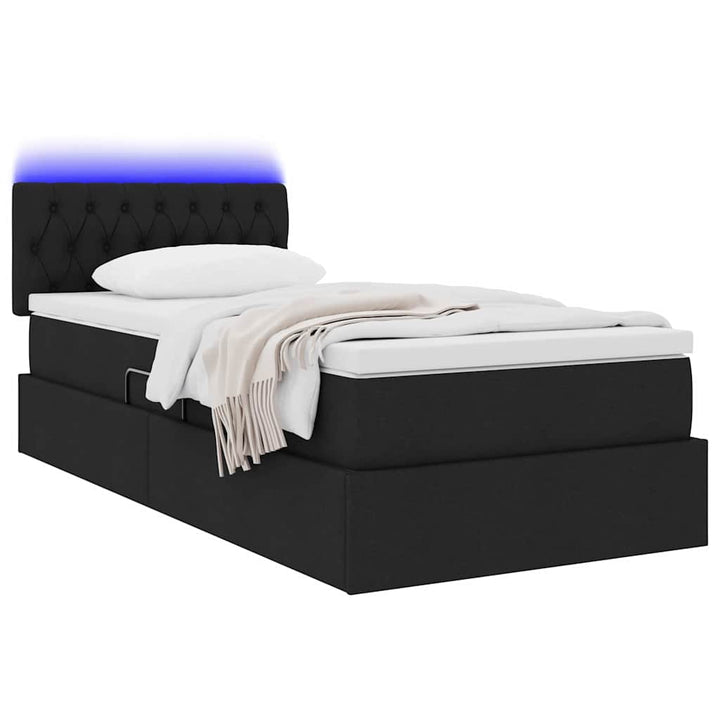 LED opbevarings seng med madras Sort 90 x 200 cm Stof