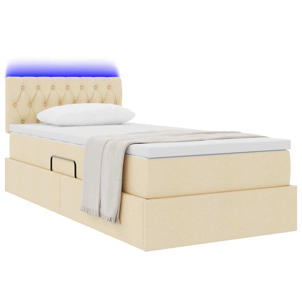 LED opbevarings seng med madras Creme 90 x 200 cm Stof