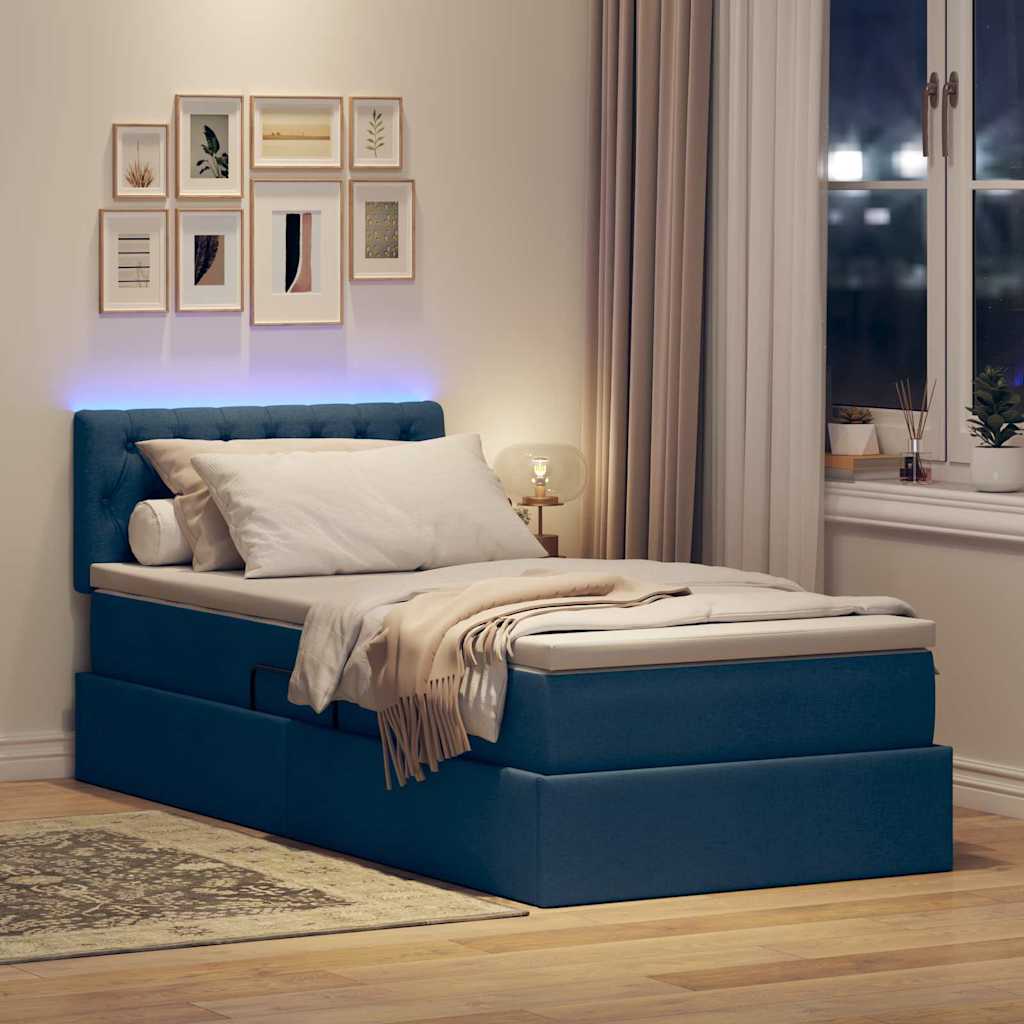 LED opbevarings seng med madras Blå 90 x 200 cm Stof