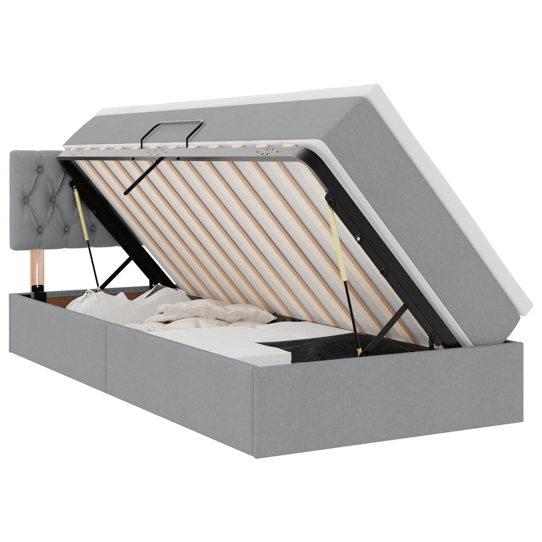 LED opbevarings seng med madras Lysegrå 100 x 200 cm Stof