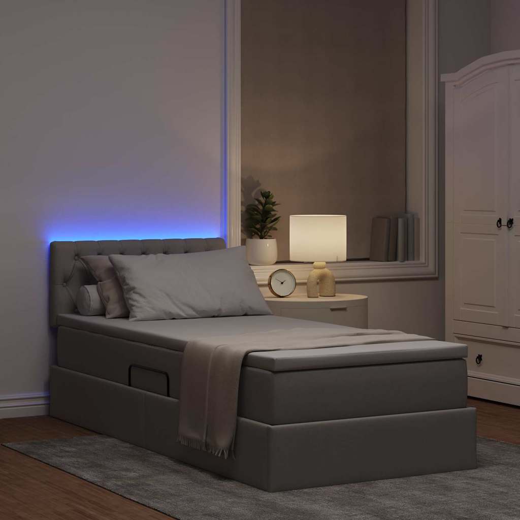 LED opbevarings seng med madras Gråbrun 100 x 200 cm Stof