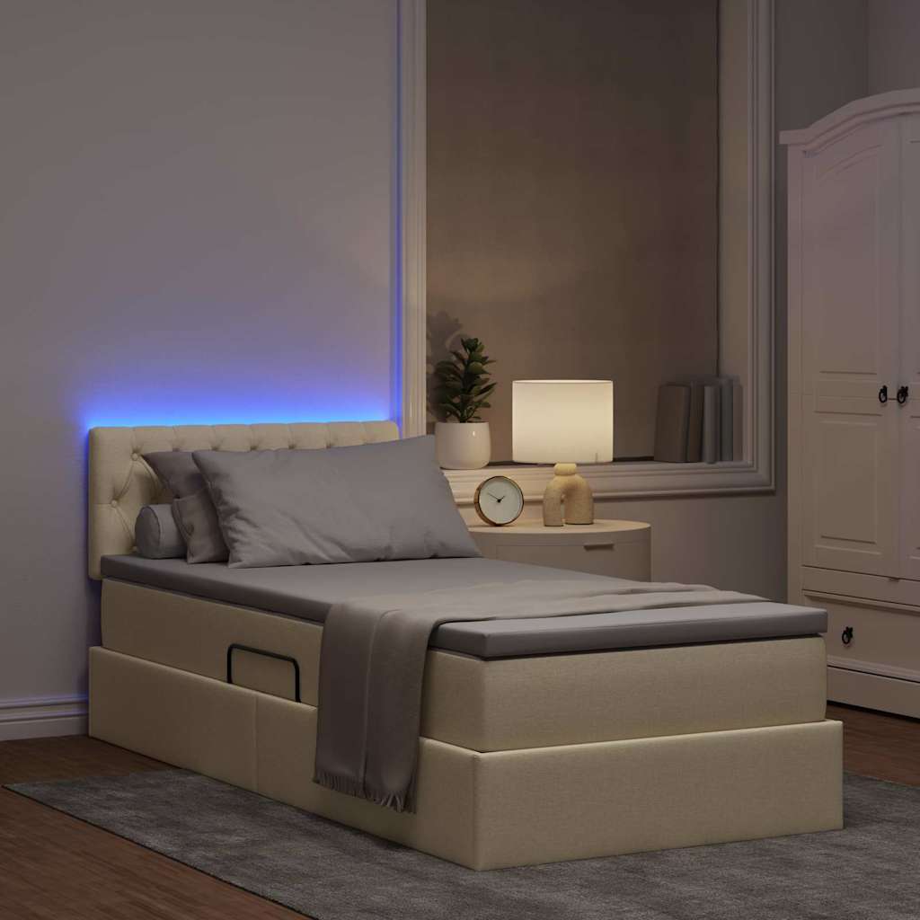 LED opbevarings seng med madras Creme 100 x 200 cm Stof