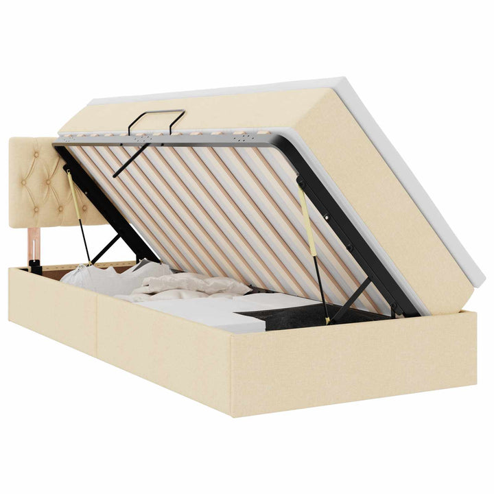 LED opbevarings seng med madras Creme 100 x 200 cm Stof
