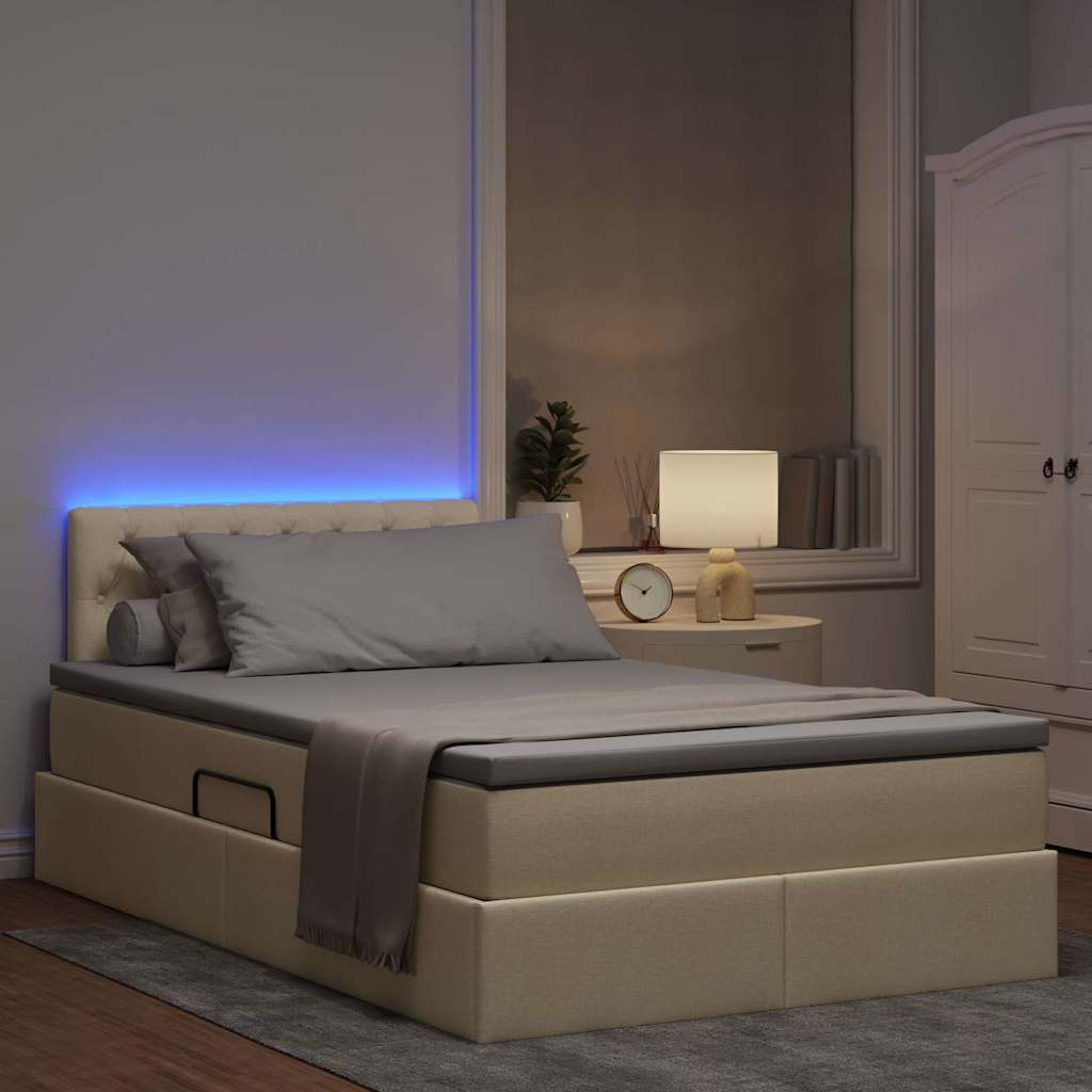 LED opbevarings seng med madras Cremefarvet 120 x 190 cm Stof