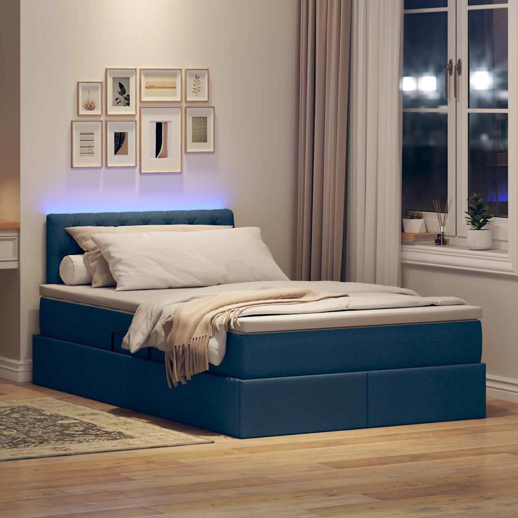 LED opbevarings seng med madras Blå 120 x 190 cm Stof