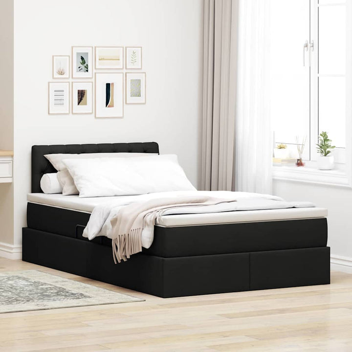Seng med opbevaring og LED med madras Sort 120 x 200 cm Stof