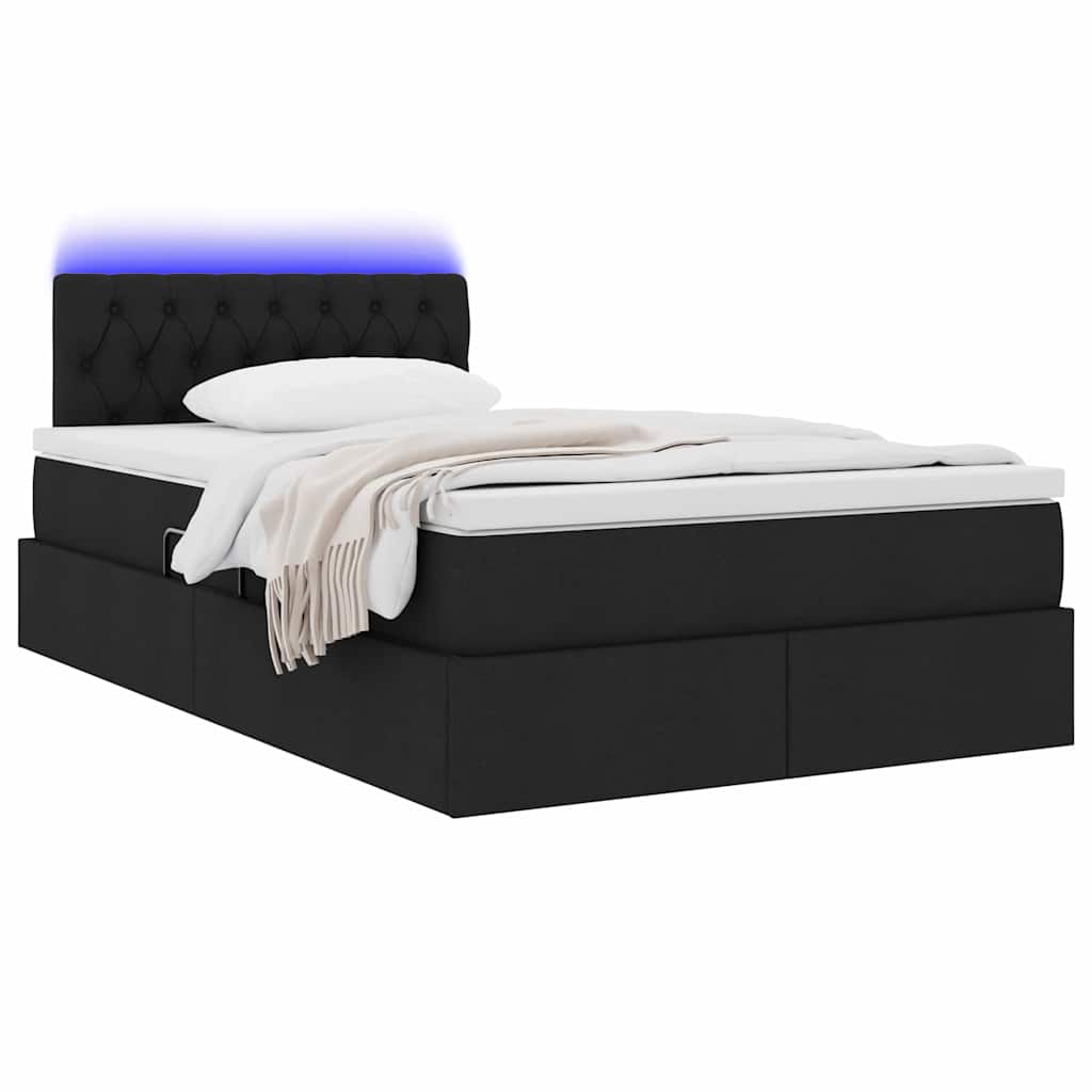 Seng med opbevaring og LED med madras Sort 120 x 200 cm Stof