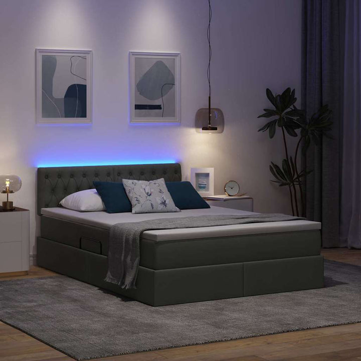 LED opbevarings seng med madras Mørkegrå 140 x 190 cm Stof