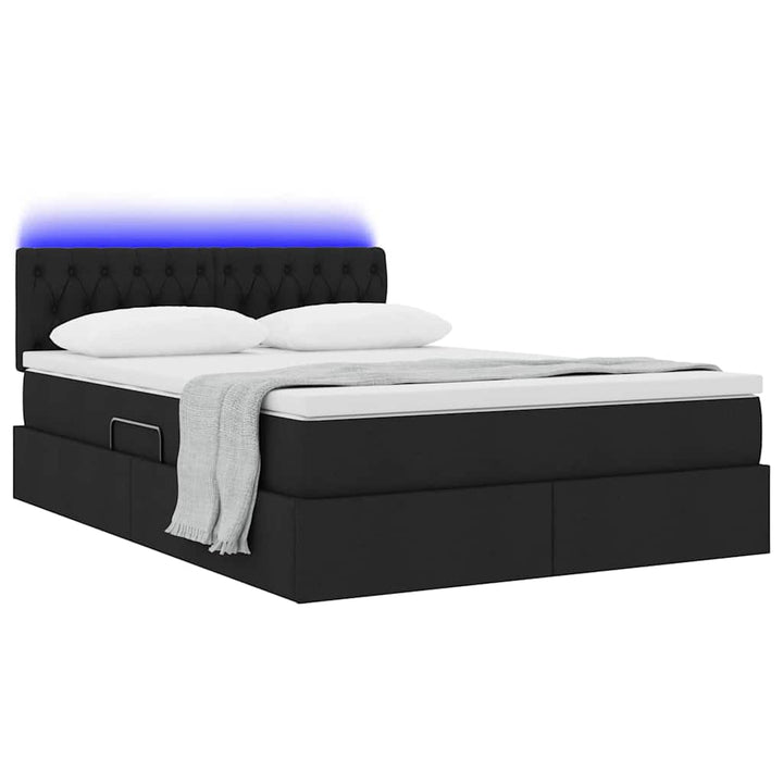 LED opbevarings seng med madras Sort 140 x 190 cm Stof