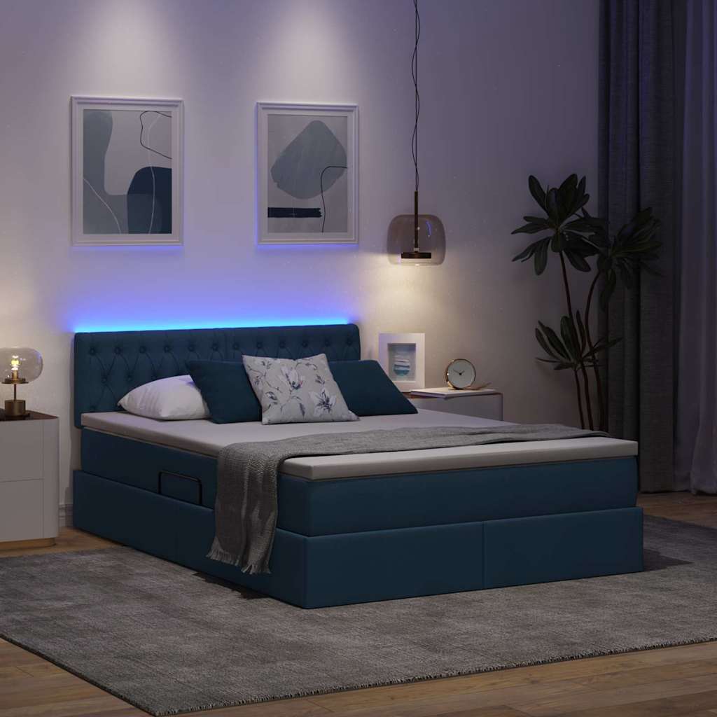 LED opbevarings seng med madras Blå 140 x 190 cm Stof