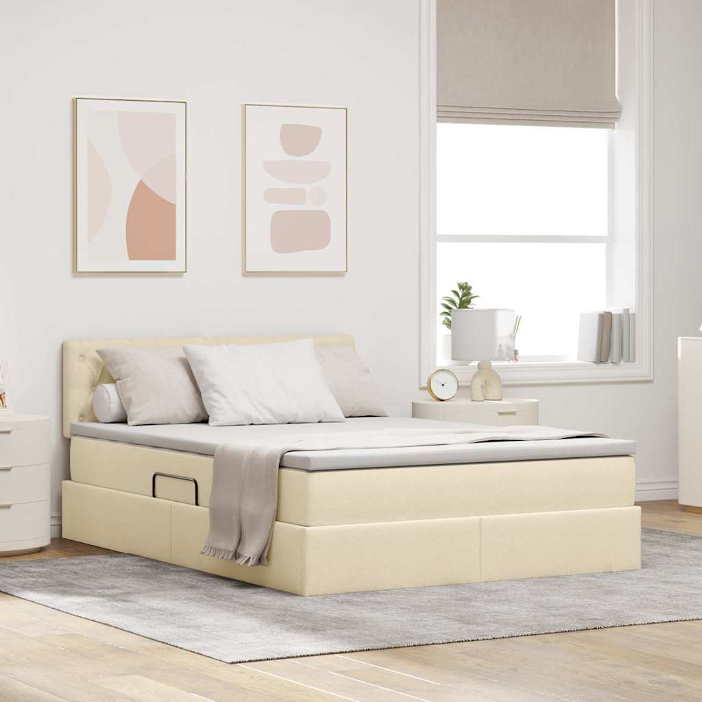 LED opbevarings seng med madras Creme 140 x 200 cm Stof