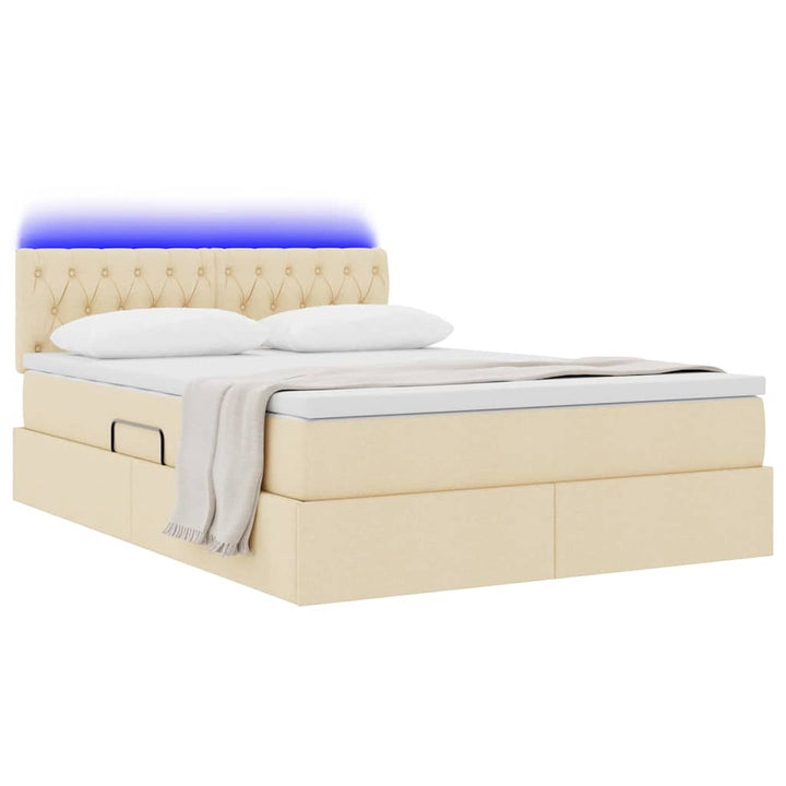 LED opbevarings seng med madras Creme 140 x 200 cm Stof
