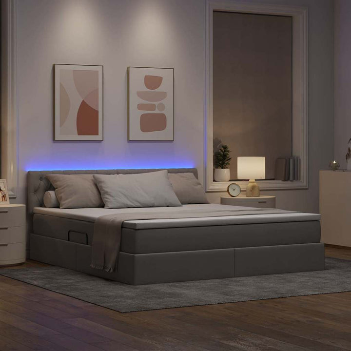 LED opbevarings seng med madras Gråbrun 160 x 200 cm Stof