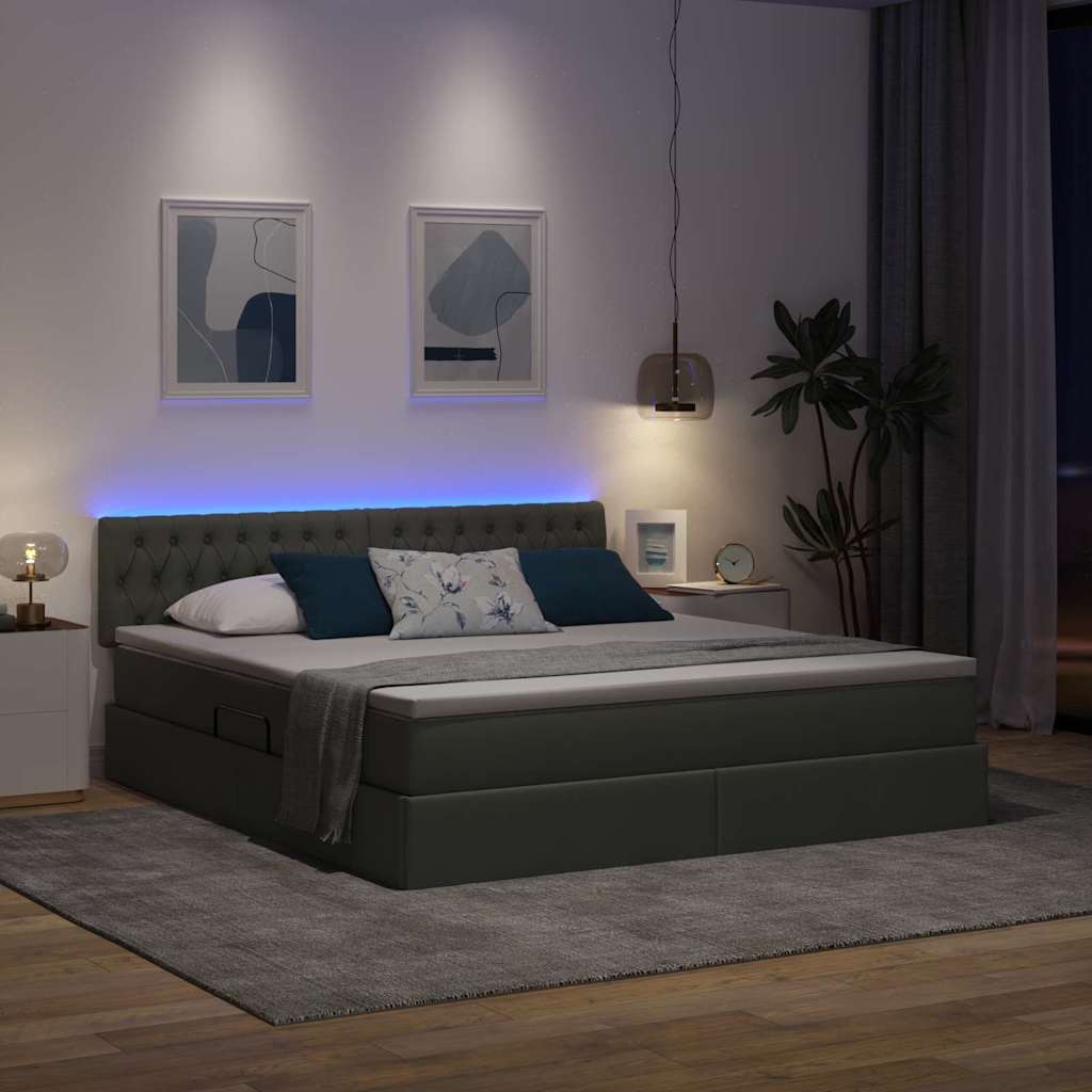LED opbevarings seng med madras Mørkegrå 180 x 200 cm Stof