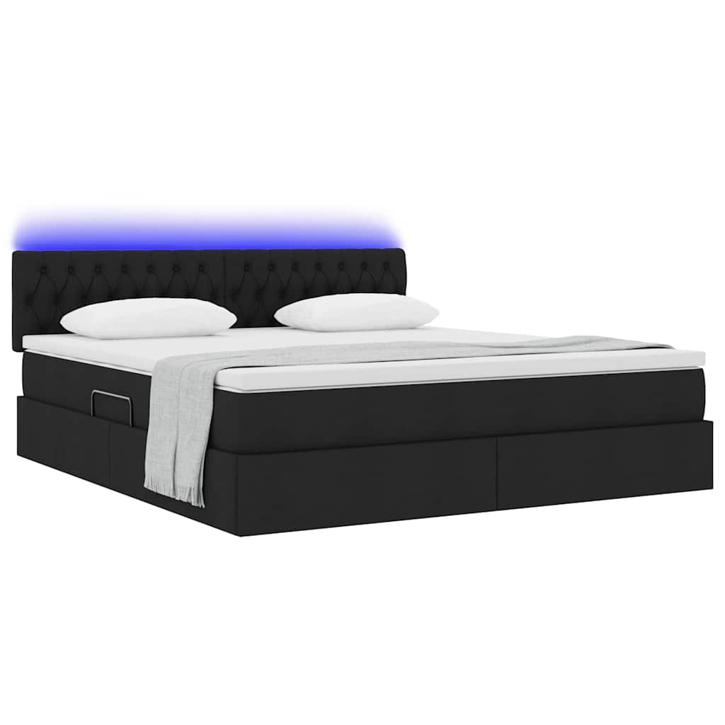 LED opbevarings seng med madras Sort 180 x 200 cm Stof