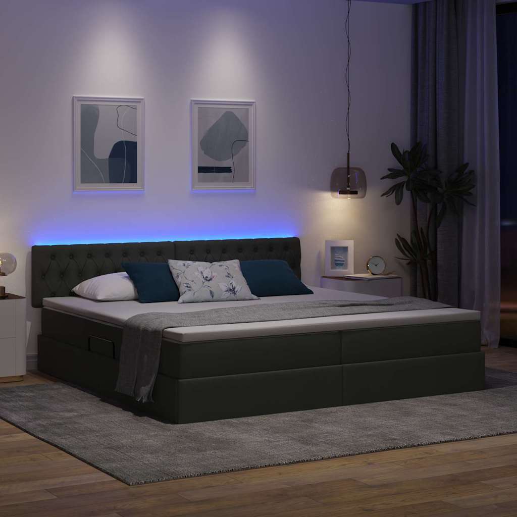 LED opbevarings seng med madras Mørkegrå 200 x 200 cm Stof