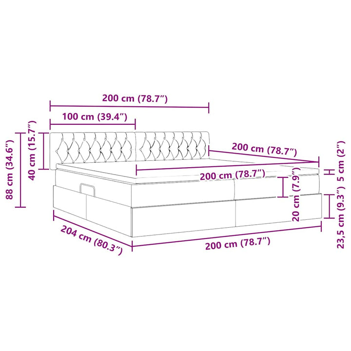 LED opbevarings seng med madras Mørkegrå 200 x 200 cm Stof