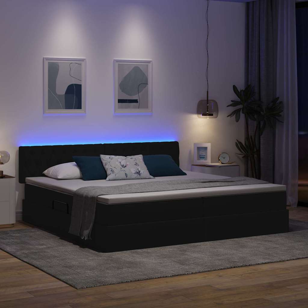 LED opbevarings seng med madras Sort 200 x 200 cm Stof