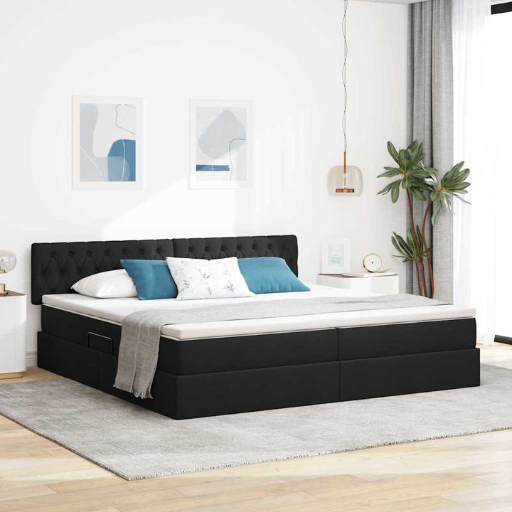 LED opbevarings seng med madras Sort 200 x 200 cm Stof