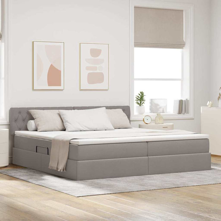 LED opbevarings seng med madras Gråbrun 200 x 200 cm Stof