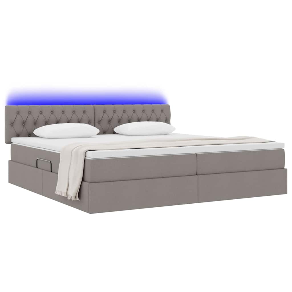 LED opbevarings seng med madras Gråbrun 200 x 200 cm Stof