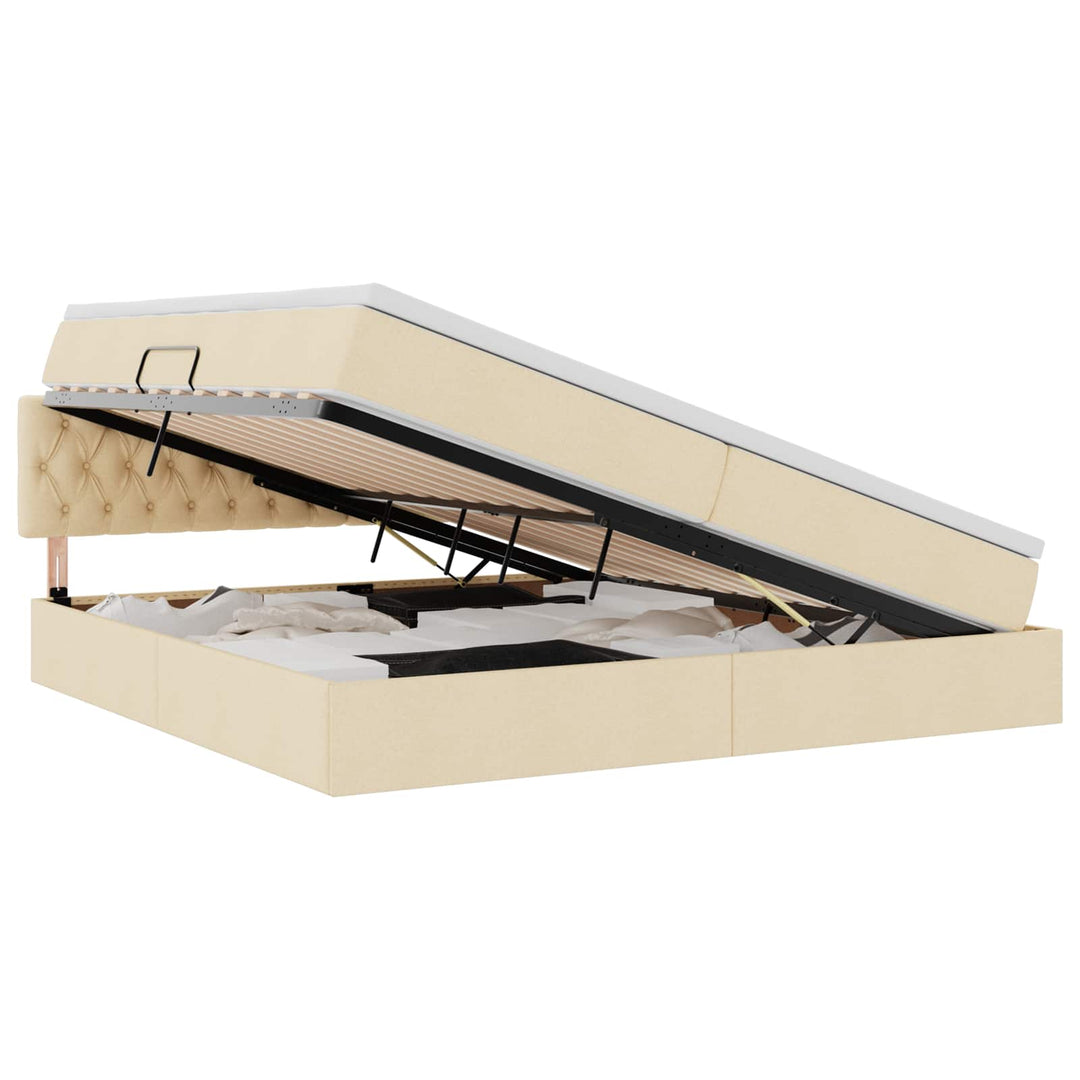 Seng med opbevaring og LED med madras Creme 200 x 200 cm Stof