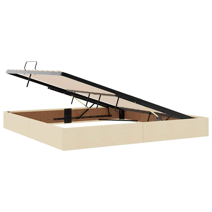 Seng med opbevaring og LED med madras Creme 200 x 200 cm Stof