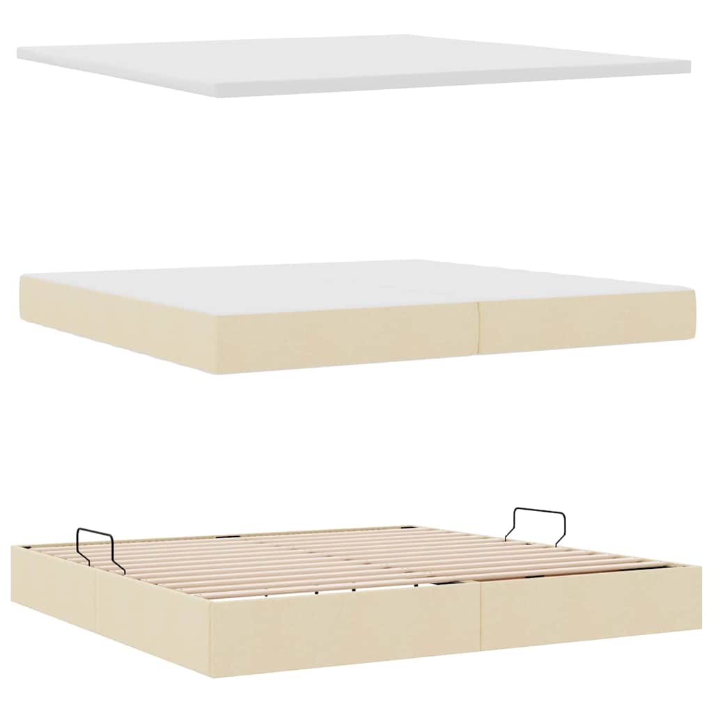 Seng med opbevaring og LED med madras Creme 200 x 200 cm Stof