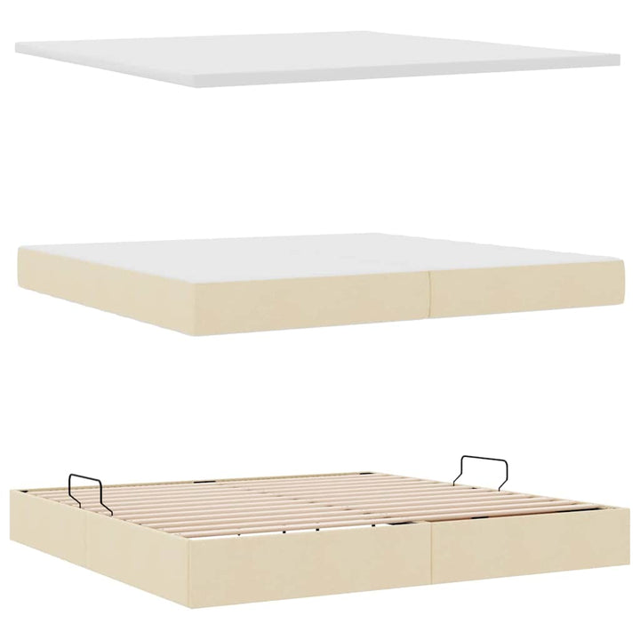 Seng med opbevaring og LED med madras Creme 200 x 200 cm Stof